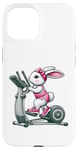 Coque pour iPhone 15 Lapin de Pâques sur vélo elliptique Gym Fitness Workout