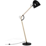 Lampadaire Arc en Métal Noir et Bois Clair avec Pied et Abat-jour Réglable E27 Max 60W pour Salon Chambre ou Coin Lecture au Design Scandinave Beliani