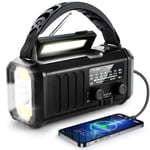 Nödradio med vev, 10000mAh nödradio, solradio AM/FM väderradio, USB Type-C laddning, ficklampa och LED-läslampa