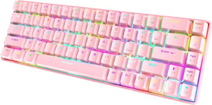 T8 Rgb 60% Clavier Mécanique, Clavier De Jeu Filaire Layout Compacte 65%, 18 Led Rvb Chroma Rétroéclairées, Qwerty Mini 68 Touches Full Key Anti-Ghosting Pour Ps4, Xbox, Pc, Mac Blue Switch/Pink