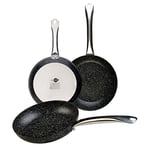 WECOOK! Granite Lot de 3 poêles à induction 20-24-28 cm en aluminium forgé, antiadhésif écologique pierre sans PFOA, poignées en acier, convient à toutes les cuisines, vitrocéramiques, gaz, four