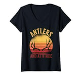 Womens Antlers and attitude Retro men vintage deer hunting V-Neck T-Shirt