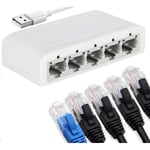 ETHERNET-SPLITTER, Internet-splitter, nätverksswitch, CAT6, RJ45, 100 mbps, USB-driven, 5-portars LAN-switch för att lägga till fler Ethernet-portar