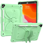 Coque pour iPad 10,2" 2021/2020/2019 avec bandoulière, Coque de Protection résistante aux Chocs avec Support Papillon pour 9e/8e/7e génération (Vert)