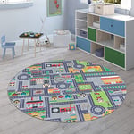 Paco Home Tapis Enfant Tapis Rond Gris Chambre Enfant Tapis De Jeux Tapis Enfant Route Moderne Garçon Fille, Dimension:200 cm Rond, Couleur:Gris 3