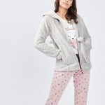 LH - veste de pyjama plaid à capuche gris femme