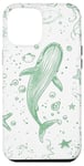 iPhone 15 Plus Green Outline Drawing of Whale Shark and Starfish Case