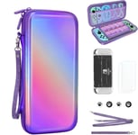 Housse De Transport Pour Nintendo Switch Oled, 10 En 1 Pochette De Étui Voyage Avec Poignée Pour Accessoires & Switch Console Et Jeux, Coque De Protection Portable Rigide Pour Filles (Violet)