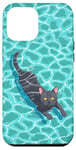 Coque pour iPhone 15 Pro Max Adorable chat bleu russe dans l'eau de la piscine pour maman papa enfants