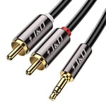 J&D RCA Audio Cable, 3.5mm Male to 2 RCA Phono Male Stereo Audio Adapter Aux Cable Gold-Plated Copper Shell Heavy Duty, 1.8 Meter