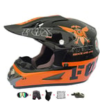 Casque Enfant Moto,Casque Moto Cross Enfant avec Design Fox Casque Cross Enfant avec Gants/Lunettes/Masque/Filet à Elastique(6 PCS) Convient pour Toutes Les Saisons (57-58CM)