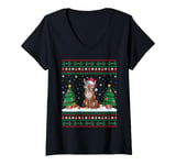 Womens Christmas Tree Lights Coyote Santa Ugly Xmas Sweater V-Neck T-Shirt