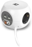 Cube de Prise USB Powercube 2 USB-C et 2 connecteurs USB-A (3,4 A) avec Interrupteur, 3 Prises de Courant, avec Tampon adhésif pour Cuisine, Bureau, Salon, câble 1,5 m, Couleur Blanche - AC2415