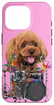 Coque pour iPhone 16 Pro Batteur de caniche punk rock avec des couleurs éclatantes