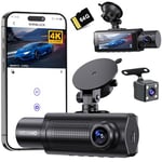 SHRINLUCK X5 4K WiFi Dashcam Voiture Avant Arrière Intérieur, Carte SD 64G, 2160P+1080P+1080P FHD 3 Canaux Dash Cam,Camera Voiture Triple 360° Tous Côtés,G-Capteur,WDR,Vision Nocturne,24H Mode Parking