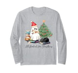 All Booked for Christmas Ghost Santa Christmas Book Tree Long Sleeve T-Shirt