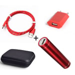 Pack pour JBL FLIP 5 (Cable Chargeur Type C Tresse 3m + Pochette + Batterie + Prise Secteur) Android - ROUGE