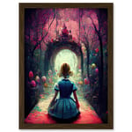 Alice In Wonderland Through Looking Glass Enchanted Pink Forest Artwork Framed Wall Art Print A4