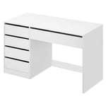 eSituro Coiffeuse avec tiroirs sans Miroir, 120x55 cm, Bureau avec Rangement Tiroir, Bureau Blanc, avec 5 Tiroirs, Table de Bureau, Bureau Informatique, Bureau Ordinateur, Post de Travail