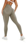 TIOKFLW Legging de Sport pour Femme, Taille Haute Pantalon de Yoga, sans Coutures Collants Fitness Gym, Seamless - Gris L