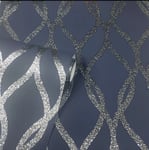 Arthouse Sequin Trellis Navy & Silver Glitter Wallpaper 921802