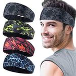 HHOOMY Lot de 4 Bandeaux de Sport pour Homme, Bandeau de Sueur et Bandeau de Sport pour la Course à Pied, Le Cross-Training, Le Yoga