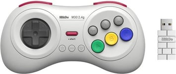 8BitDo Manette sans fils 8 boutons, couleur Blanche/White compatible sur Switch, Sega Genesis mini & Mega Drive mini