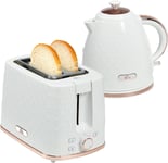 Kettle Toaster Set 1.7L Rapid Boil Kettle 2 Slice Toaster White Honeycomb Finish