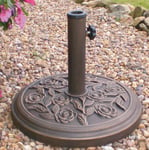 9kg 45cm Dia. Cast Iron Effect Garden Parasol Base - Bronze with Rose Design