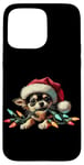 Coque pour iPhone 15 Pro Max Cordon lumineux de Noël à mâcher pour chihuahua