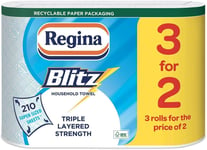 24 Regina Blitz 3 Ply Kitchen Towel Rolls Super Absorbent Lint Free Tissue