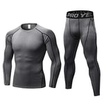 Homme Ensemble de sous-vêtements Thermiques Haut Maillot de Corps & Pantalon Bas Hiver Ski Montagne Cyclisme Moto Underwear - Gris - XL