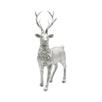 Ceramic Decorative Figurine, Modern Decorative Statue, Country House Sculpture as Deer in Silver, Glitter, Standing, L/W/H: 14 x 8 x 21 cm