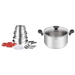 Tefal Ingenio Batterie de cuisine 20 pièces, Poêles, Casseroles, Ustensiles & Faitout 24 cm (5 L) + couvercle verre, Induction, Acier inoxydable haute qualité, Garantie 10 ans, Livre recette