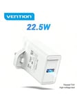 VENTION USB-laturilohkon pikalataus 3.0 22.5W Fast Wall Brick Adapteri, joka on yhteensopiva iPhonen, IPadin, Note10/9:n, Galaxy S21/S20/S10/S9/S8-Blackin kanssa