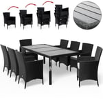 CASARIA® Ensemble salon de jardin 9 pièces polyrotin noir set 1 table + 8 chaises avec coussins bar de jardin exterieur