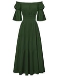 SCARLET DARKNESS Robe longue Renaissance pour femme avec épaules dénudées et manches 1/2 fendues Taille élastique Smockée Vintage A-Line Robes, vert foncé, XL