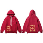 (A10W207 Red-M）Hoodie Lucky Cat Miesten Harajuku Huppari Sweatshirt Fortune Cat Syksy Talvi Fleece Pullover Puuvilla