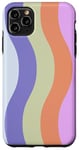 Coque pour iPhone 11 Pro Max Rose, violet, orange, motif à rayures ondulées, esthétique des années 70