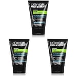 L'Oréal Men Expert - Gel Purifiant & Ultra-Désincrustant pour Homme - Anti-Points Noirs - Soin du Visage Exfoliant - Au Charbon et aux Micro-Grains Naturels - Pur Charbon - 100 ml (Lot de 3)