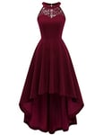 Bbonlinedress Robe Noël Femme Chic et Elegant Robe Cocktail Mariage de Soirée Asymétrique pour Cocktail Bal de Promo Guinguette Demoiselle d'honneur Burgundy L