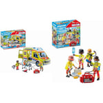 Playmobil 71202 Ambulance avec Effets Lumineux et sonore - City Life - Les Secours & 71244 Equipe de secouristes - City Life - Les Secours - Héros du Quotidien - avec Quatre Personnages