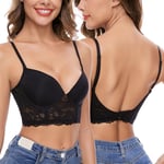 iClosam Soutien de Gorge Femme Dos Nu sous Vêtements Invisible Push Up Lingerie Femme Dos Bas en U Brassiere Femme Deep-V Dentelle Bra avec Bretelles Amovible Bonnet 75A