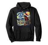 Black Cat Lover Starry Night Van Gogh Black Cat in Santa Hat Pullover Hoodie