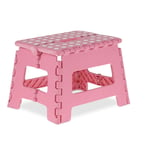 Tabouret pliable, 1 marche, jusqu'à 120 kg, plastique antidérapant, escabeau cuisine, 22,5 cm de haut, rose - Relaxdays