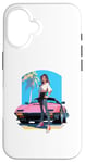 Coque pour iPhone 16 Fille de style anime et manga devant une voiture de sport rose