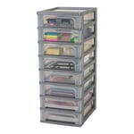 Iris Ohyama, Tour de Rangement Plastique, 8 Petits Tiroirs, Argent, Ouverture Facile, Format A4, A5 & A6, Meuble, Organisateur, pour Bureau, Fourniture Scolaire, Papeterie, Sans BPA, OCH-2080