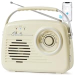 Retro AM FM Radio, Small Portable Radios with Bluetooth, C*4 Battery Powered or Plug in Wall, Support SD Card/USB/MP3 Player/AUX Input/Headphone Output for Home/Outdoor/Decor（Beige）