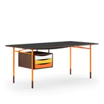 House of Finn Juhl - Nyhavn Desk, 170 cm, with Tray Unit, Walnut, Orange Steel, Warm - Skrivebord - Finn Juhl - Oransje,Tre farget,Svart - Metall/Tre