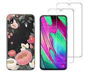 NOVAGO Compatible avec Huawei Y5 2019 (Pack 3 en 1) Coque Souple et Solide Transparente + 2 Films en Verre trempé résistants Anti Casse écran (Films Plus Petits Que l'écran) -Fleur